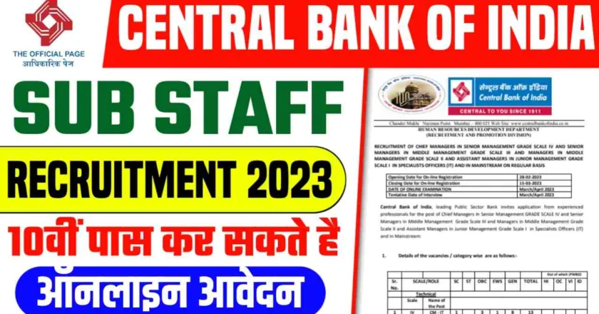 सरकारी नौकरी : Central Bank of India मैं निकली 484 Posts की बम्पर भर्ती..